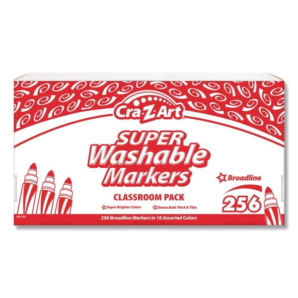 Cra-Z-Art Super Washable Markers Classpack, Broad Bullet Tip, Assorted Colors, 256/Set