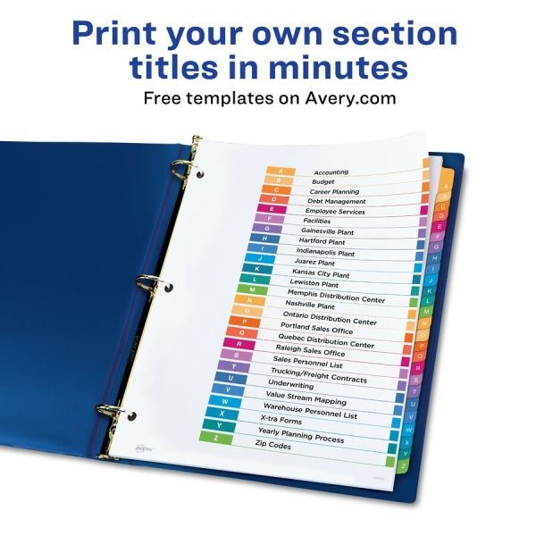 Avery A-Z Customizable Multicolor Toc Dividers