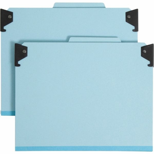 Smead Hanging Pressboard Classification Folder With Safeshield Coated Paper Fastener, 1 Divider, Letter Size, Blue