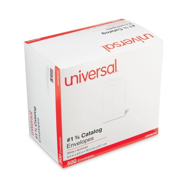 Universal Catalog Envelope, 24 Lb Bond Weight Paper, #1 3/4, Square Flap, Gummed Closure, 6.5 X 9.5, White, 500/Box