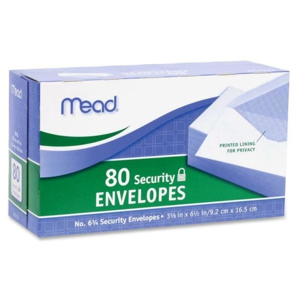 Mead White Security Envelopes - Security - #6 3/4 - 6 1/2" Width X 3 5/8" Length - 20 Lb - Gummed - Wove - 80 / Box - White