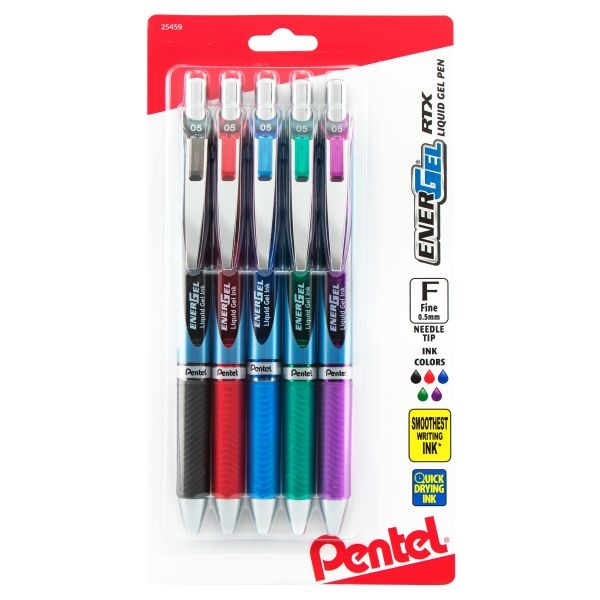 Pentel Energel Rtx Retractable Liquid Gel Pen 0.5Mm 5/Pkg