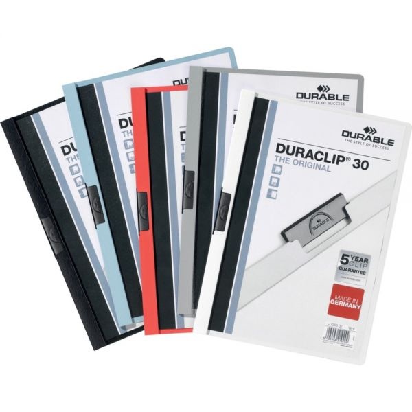 Durable Duraclip Report Cover, Clip Fastener, 8.5 X 11, Clear/Black, 25/Box