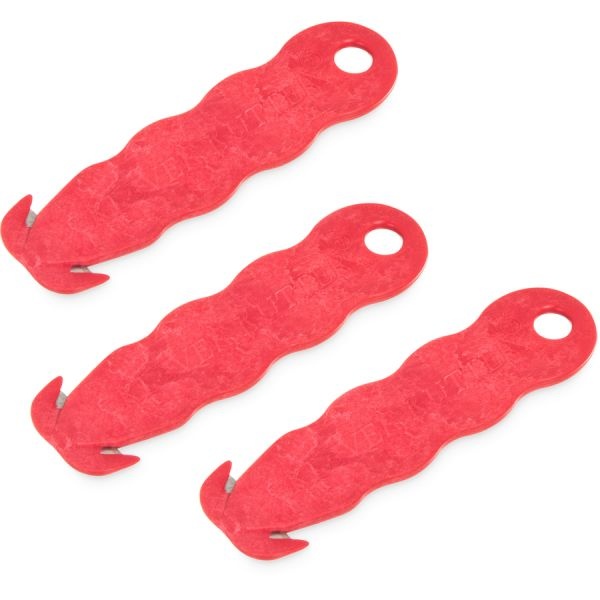 San Jamar Klever Kutter Safety Cutter, 3 Razor Blades, 1" Blade, 4" Plastic Handle, Red