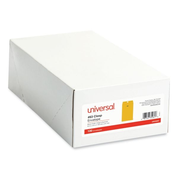 Universal Kraft Clasp Envelope, #63, Square Flap, Clasp/Gummed Closure, 6.5 X 9.5, Brown Kraft, 100/Box