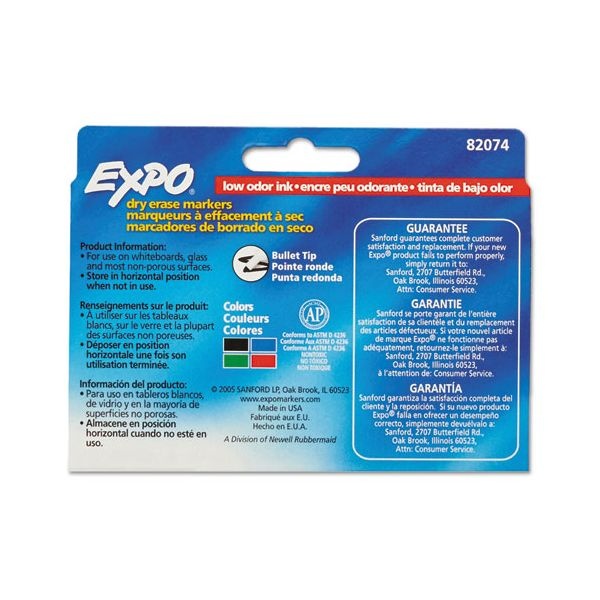 Expo Low-Odor Dry-Erase Marker, Medium Bullet Tip, Assorted Colors, 4/Set