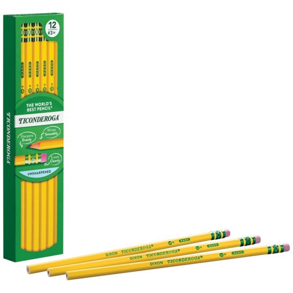 Ticonderoga Pencils, #3 Lead, Hard, Pack Of 12