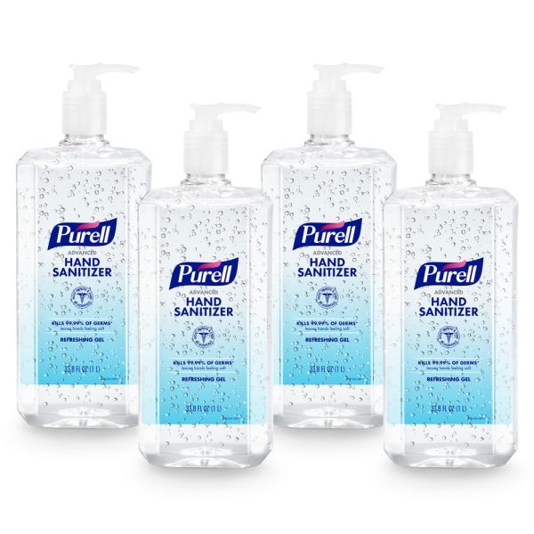 Purell Advanced Refreshing Gel Hand Sanitizer, 33.8 Oz, Clean Scent, Case Of 4 Bottles