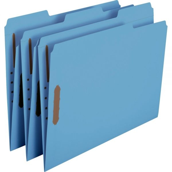 Smead Color Reinforced Tab Fastener Folders, Letter Size, 1/3 Cut, Blue, Pack Of 50