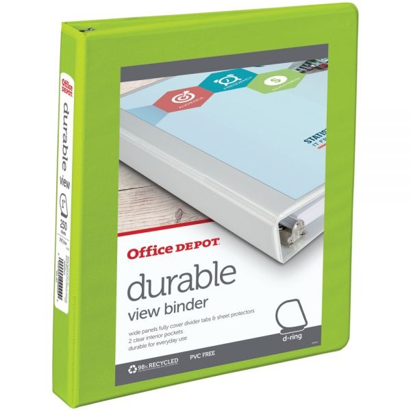 Durable View 3-Ring Binder, 1" D-Rings, 49% Recycled, Green