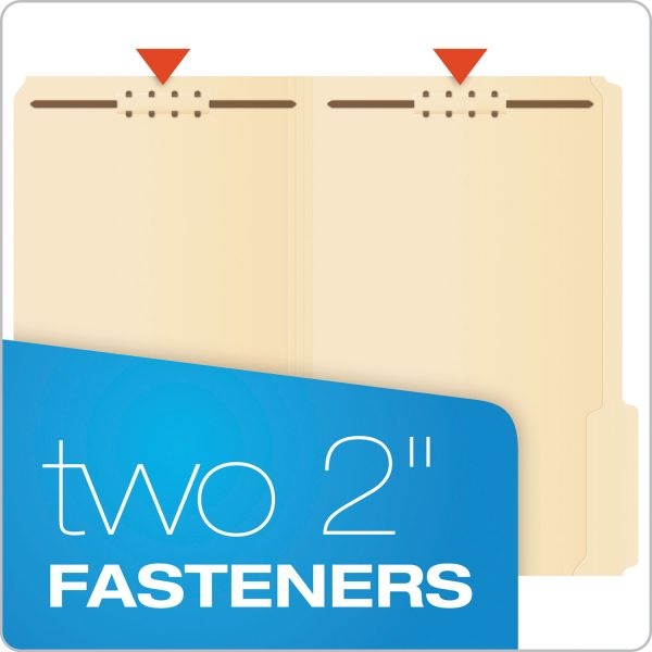 Pendaflex Manila Fastener Folders, 1/3-Cut Tabs, 2 Fasteners, Legal Size, Manila Exterior, 50/Box