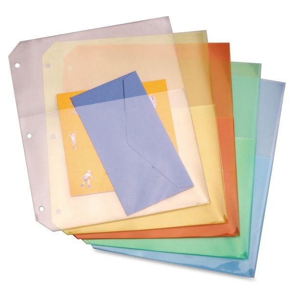 Cardinal Poly Ring Binder Pockets, 11 X 8 1/2, Assorted Colors, 5/Pack