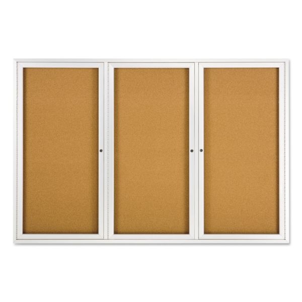 Quartet Fully Enclosed 3-Door Bulletin Board, 72" X 48", Aluminum Frame With Silver Finish