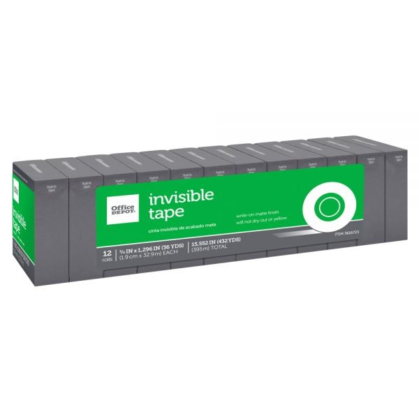 Invisible Tape, 3/4" X 1296", Clear, Pack Of 12 Rolls