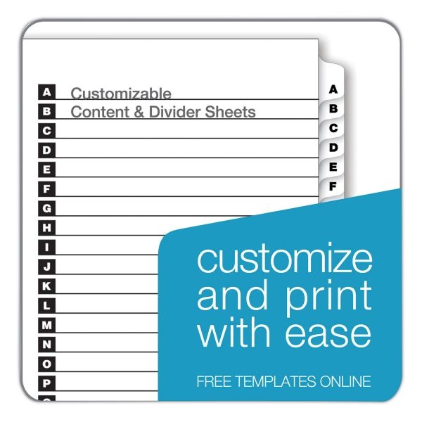 Cardinal Onestep Printable Table Of Contents And Dividers, 26-Tab, A To Z, 11 X 8.5, White, 1 Set