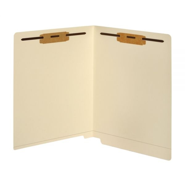 End Tab Fastener Folders, 2 Bonded Fasteners, Straight-Cut Tabs, Letter Size, Manila, Box Of 50