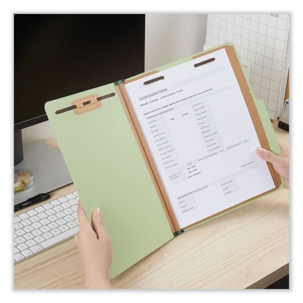 Universal Eight-Section Pressboard Classification Folders, 3" Expansion, 3 Dividers, 8 Fasteners, Letter Size, Green Exterior, 10/Box