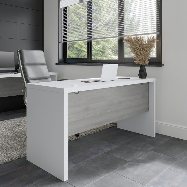 Office By Kathy Ireland Echo 60W Credenza Desk In Pure White And Modern Gray