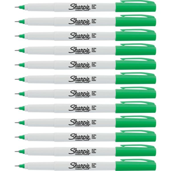 Sharpie Precision Permanent Markers, Ultra Fine Point, Green, 12/Box