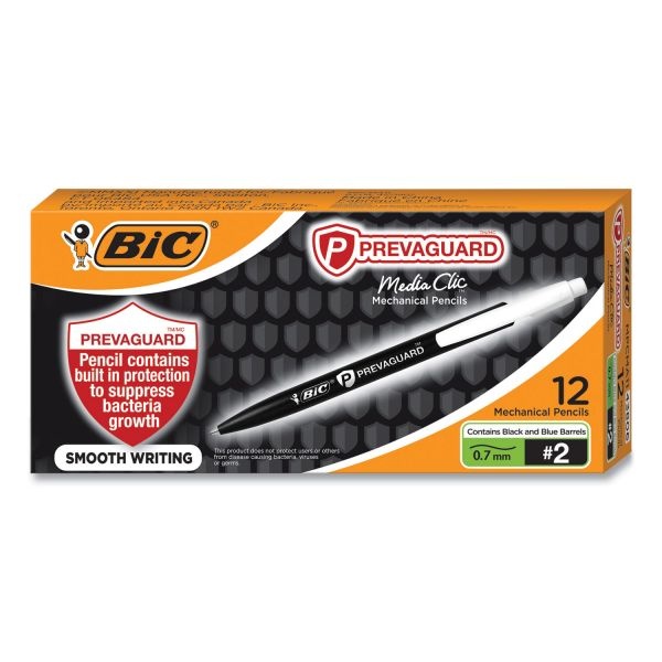 Bic Prevaguard Media Clic Mechanical Pencils, 0.7 Mm, Hb (#2), Black Lead, 6 Black Barrel/6 Blue Barrel, Dozen