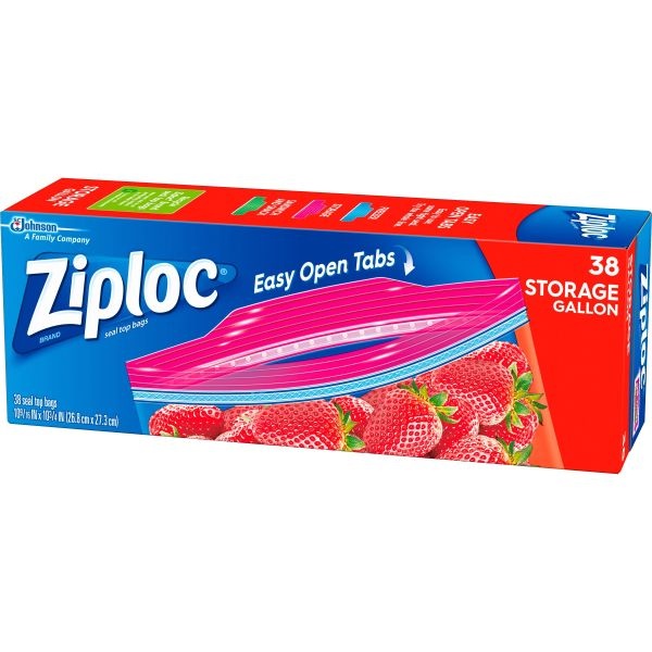 Ziploc Plastic Double Zipper Storage Bags, 1 Gallon, Clear, Box Of 38 Bags