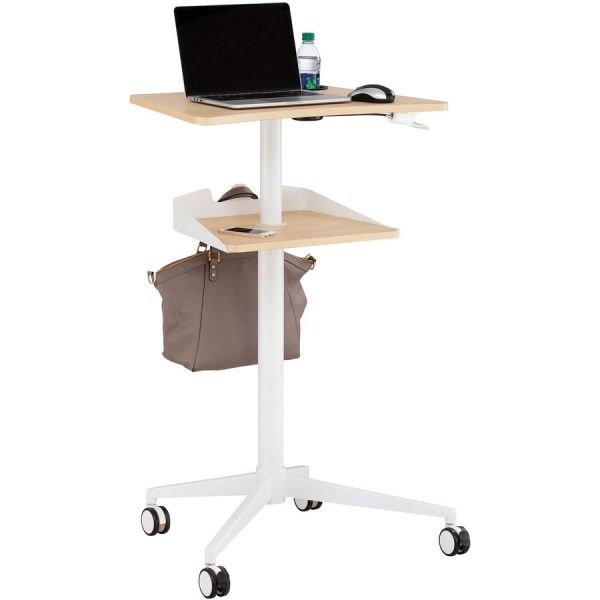 Safco Vum Mobile Workstation, 25.25" X 19.75" X 35.5" To 47.75", Natural/White