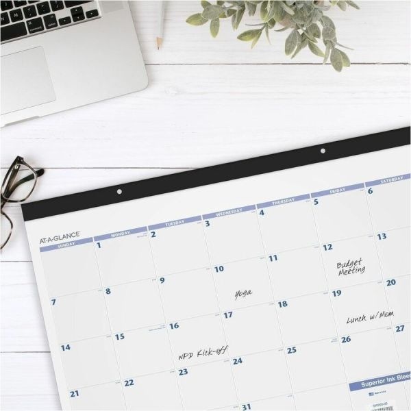 At-A-Glance Desk Pad, 22 X 17, White Sheets, Black Binding, Black Corners, 12-Month (Jan To Dec): 2024