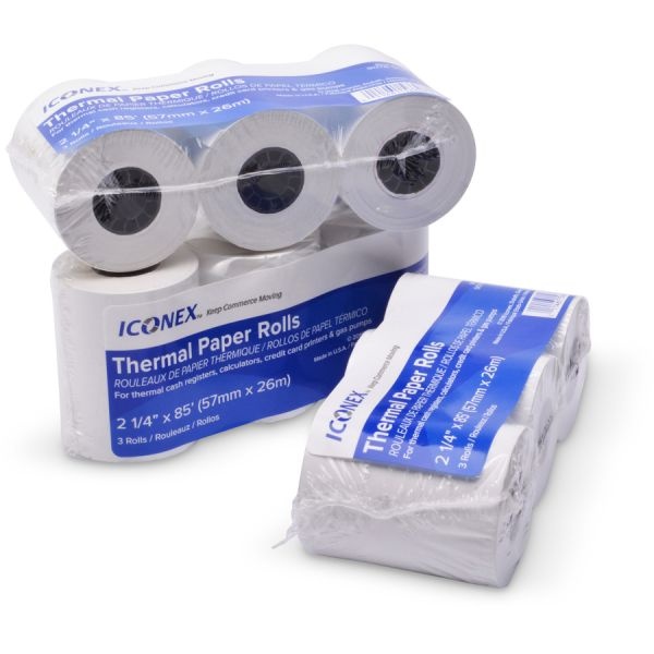 Iconex Direct Thermal Printing Thermal Paper Rolls, 2.25" X 85 Ft, White, 3/Pack