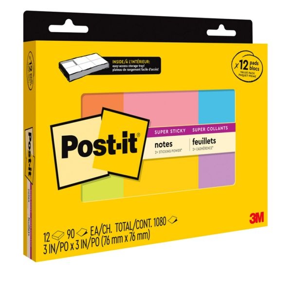 12 Pack 3x3 Lined Sticky Notes, Self-Stick Note Pads 100 Sheets/Pad,  Purple