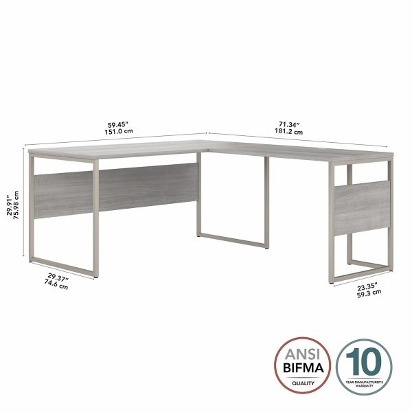 Bush Business Furniture Hybrid 60W X 30D L Shaped Table Desk With Metal Legs In Platinum Gray