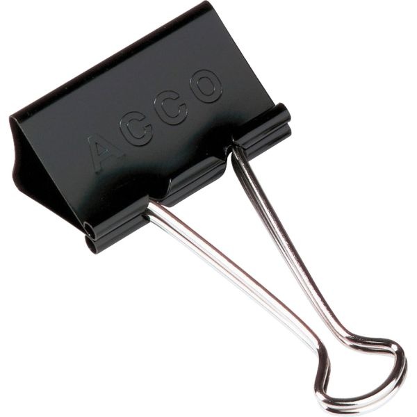 Acco Tempered Steel/Plastic Binder Clips, Mini, 0.25" Capacity, Black, Pack Of 12