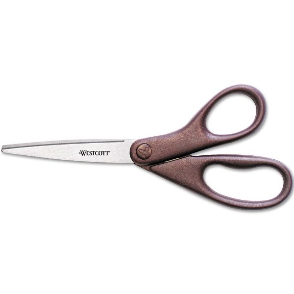 Westcott Design Line Straight Stainless Steel Scissors, 8" Long, 3.13" Cut Length, Burgundy Straight Handle