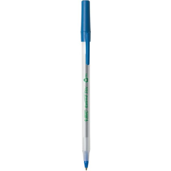 Bic Ecolutions Round Stic Ballpoint Pen Value Pack, Stick, Medium 1 Mm, Blue Ink, Clear Barrel, 50/Pack