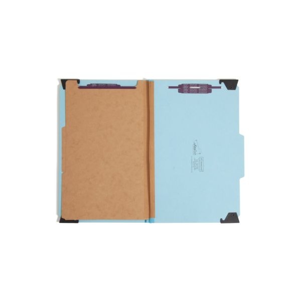 Smead Hanging Pressboard Classification Folder With Safeshield Coated Paper Fastener, 2 Dividers, Legal Size, 50% Recycled, Blue