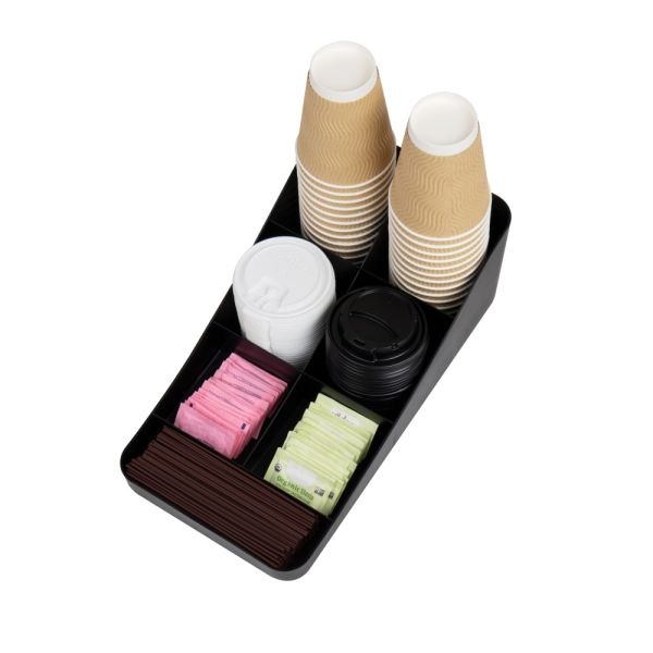 Mind Reader Anchor Collection 7-Compartment Coffee Cup And Condiment Organizer, 5-1/4" H X 7-1/4" W X 15-1/2" L, Black