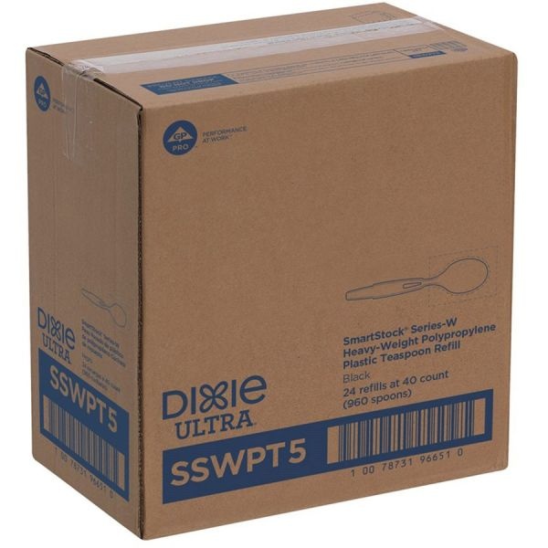 Dixie Smartstock Wrapped Heavy-Weight Cutlery Refill, Teaspoon, Black, 960/Carton