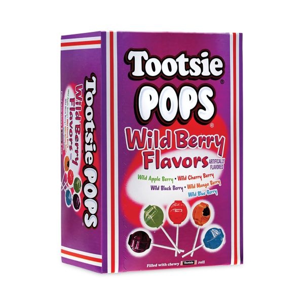 Tootsie Roll Tootsie Pops, Assorted Wild Berry Flavors, 0.6 Oz Lollipops, 100/Box