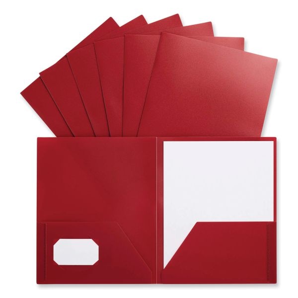 Universal Two-Pocket Plastic Folders, 100-Sheet Capacity, 11 X 8.5, Red, 10/Pack