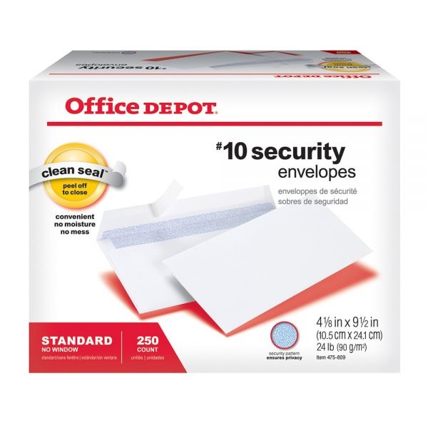 #10 Security Envelopes, Clean Seal, White, Box Of 250