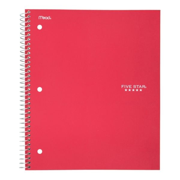 Five Star Wirebound Notebook Plus Study App, 1 Subject, College Ruled, 8 1/2" X 11", 100 Sheets, Fire Red