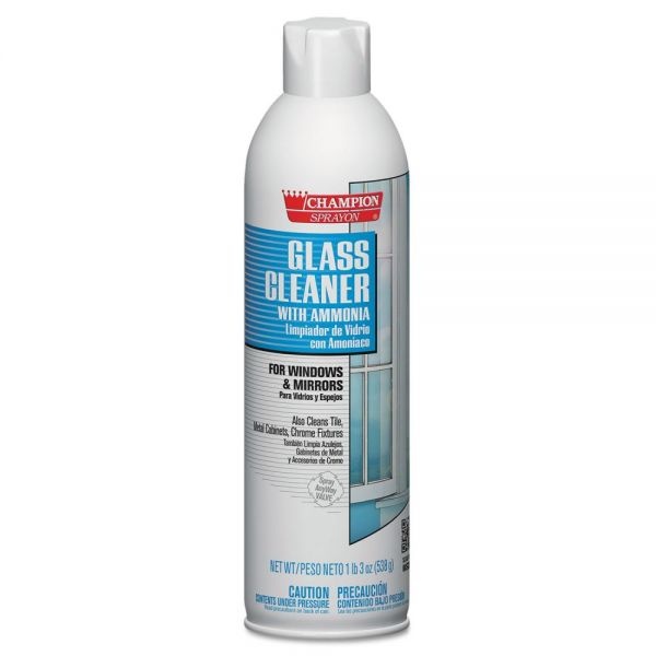 Chase Products Champion Sprayon Glass Cleaner With Ammonia, 19 Oz Aerosol Spray, 12/Carton