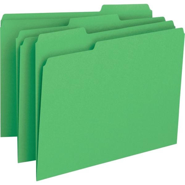 Business Source 1/3 Tab Cut Letter Top Tab File Folders - 8 1/2" X 11" - Assorted Tab Position - Green - 100 / Box