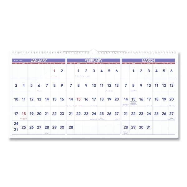At-A-Glance Deluxe Three-Month Reference Wall Calendar, Horizontal Orientation, 24 X 12, White Sheets, 15-Month (Dec-Feb): 2023 To 2025
