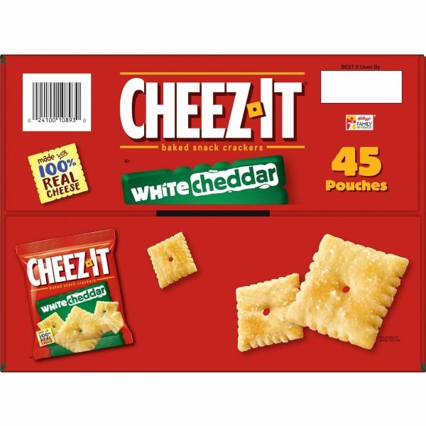 Cheez-It Baked Snack Crackers, White Cheddar, 1.5 Oz Bags, Box Of 45