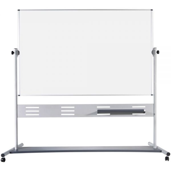 Mastervision Magnetic Reversible Mobile Easel, Horizontal Orientation, 70.8" X 47.2" Board, 80" Tall Easel, White/Silver