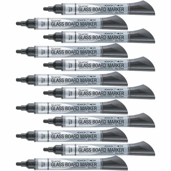 Quartet Premium Glass Board Dry-Erase Markers, Bullet Tip, Black, Pack Of 12