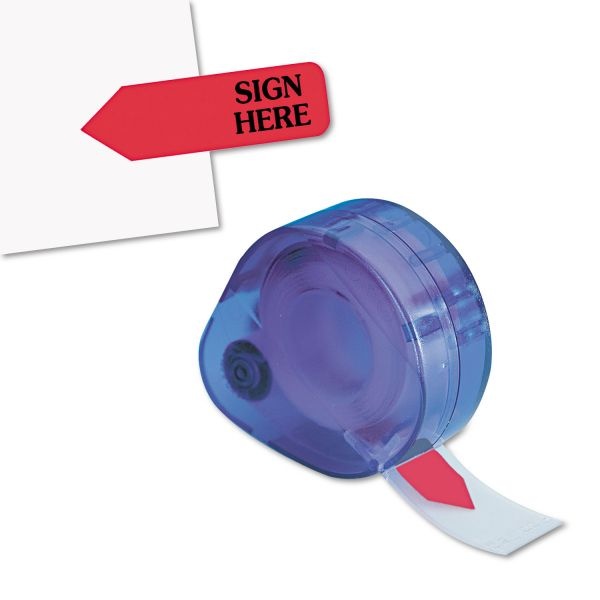 Redi-Tag Arrow Message Page Flags In Dispenser, "Sign Here", Red, 120 Flags/ Dispenser