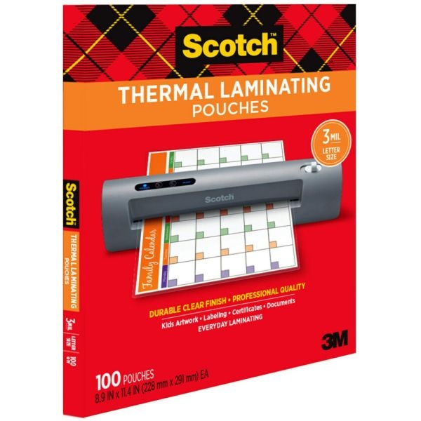 Scotch Thermal Laminating Pouches 8 78 x 11 38 100 Laminating