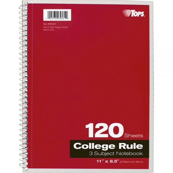 Tops Coil Lock Wirebound Notebooks, College/Medium, 11 X 8 1/2, White, 120 Sheets
