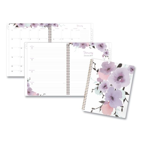 Cambridge Mina Weekly/Monthly Planner, Main Floral Artwork, 11 X 8.5, White/Violet/Peach Cover, 12-Month (Jan To Dec): 2024